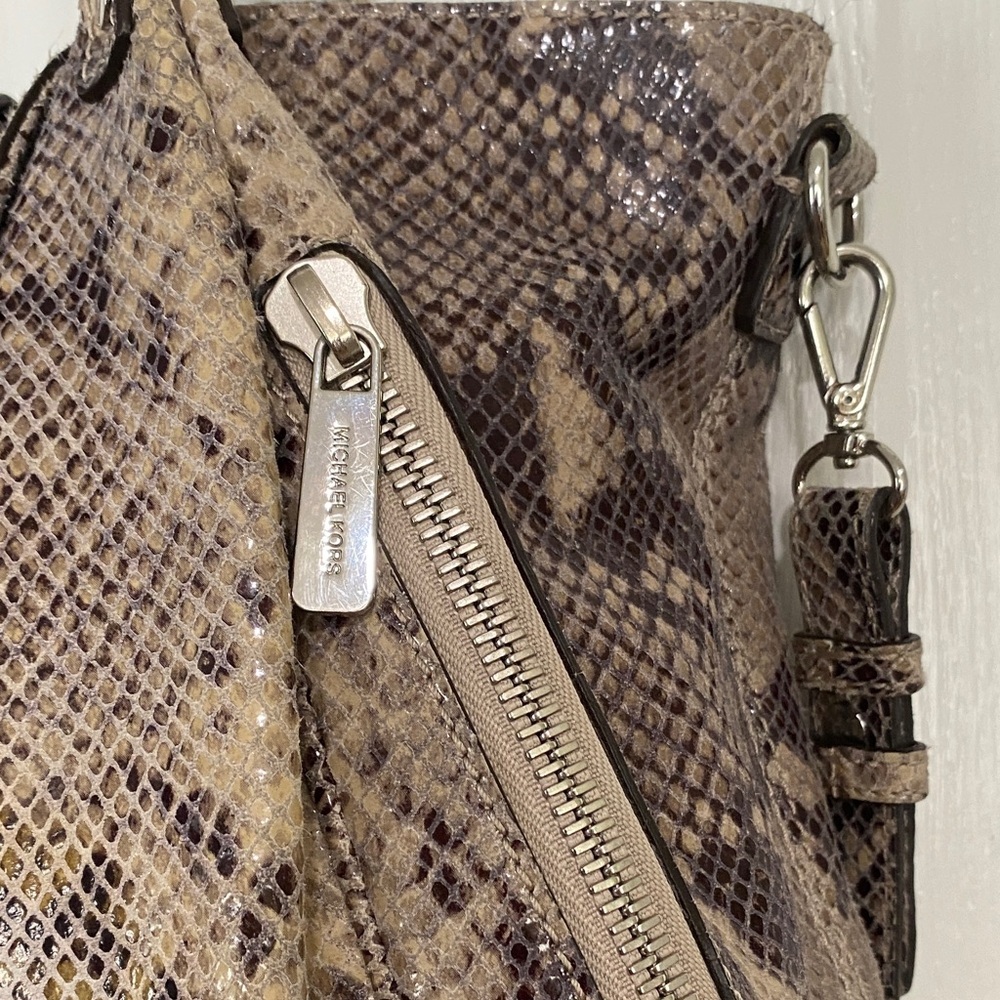 MICHAEL Michael Kors Brown Snakeskin-Print Satchel - Picture 4 of 16